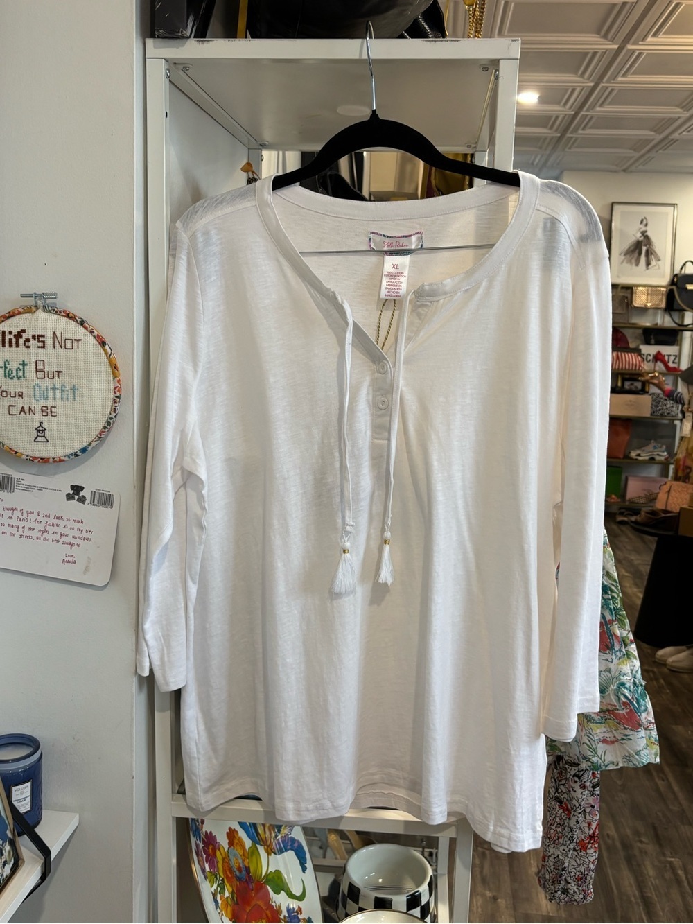 Stella Parker White Tassel Tie Henley Tunic Top NWT